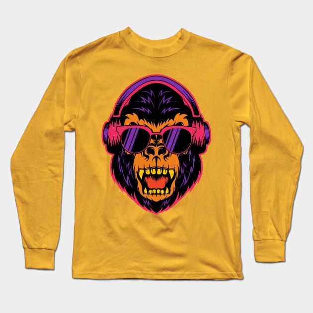 Gorilla Face Long Sleeve T-Shirt by Happy Art Designs